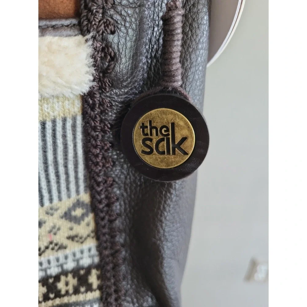 The Sak Iris Fair Isle Leather Hobo Shoulder Bag Brown Knit  NWT MSRP‎ $129